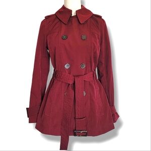 Worthington Dark Red Transitional Coat Jacket Size Small Belted Collared